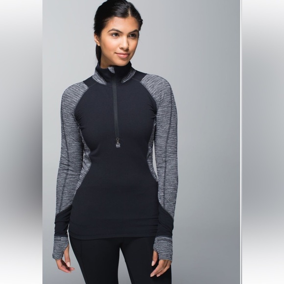 LULULEMON Race Your Pace 1/2 Zip Black & Gray/ Coco Pique Black Top Blouse -Sz 4 - Picture 1 of 15